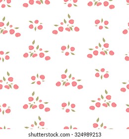 Seamless rose pattern on white background. Small roses collected in bouquets. Can be used for fabric prints, scrapbooking, cards, design paper, web backgrounds