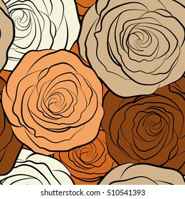Seamless rose pattern. Sketch with beige flowers. Hand drawn.