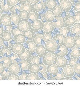 Seamless rose pattern. Sketch with beige flowers. Hand drawn.