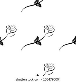 Seamless rose pattern with sketch flowers and leafs. Hand drawn