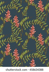 Seamless rose pattern with sketch flowers and leafs. Hand drawn
