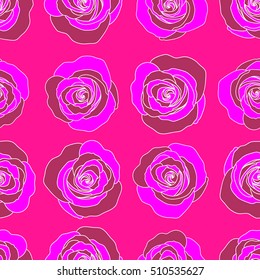 Seamless rose pattern. Sketch with magenta flowers. Hand drawn.