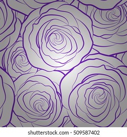 Seamless rose pattern. Sketch with violet flowers. Hand drawn silhouette.