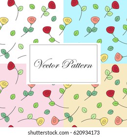 Seamless rose pattern - vector abstract flowers - cartoon style
