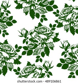 Seamless rose pattern. Vector illustration. Hand Drawn elements.