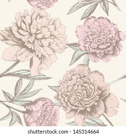 Seamless Rose Sketch Pattern. Shabby Chic Flower Background For You Scrapbooking .