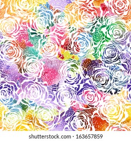 Seamless Rose watercolor Pattern. Vector, EPS 10