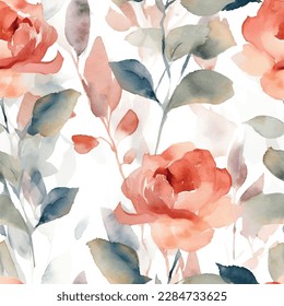 Seamless rose watercolour pattern background, rose flowers on plain background for textile, wallpaper, pattern fills, covers, surface, print, gift wrap, scrapbooking, decoupage, digital, social media