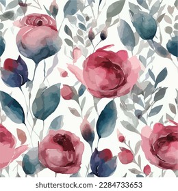 Seamless rose watercolour pattern background, rose flowers on plain background for textile, wallpaper, pattern fills, covers, surface, print, gift wrap, scrapbooking, decoupage, digital, social media