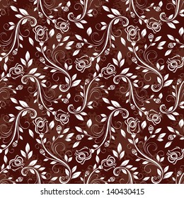 Seamless rose white and brown vector pattern.