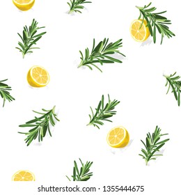 Seamless Rosemary And Lemon Texture. Vector Illustration.