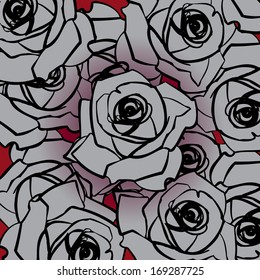 Seamless roses background. Grey red vampire vintage pattern.