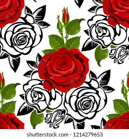 Seamless  from roses and  leaves. (can be repeated and scaled in any size)