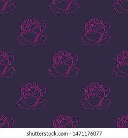 Seamless roses one line pattern, backdrop, vector fashion design element