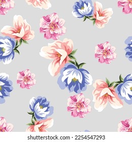 seamless roses pattern in blue background