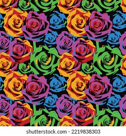 patrón de rosas sin costura, verde, azul, rosa, amarillo