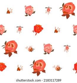 Seamless roses pattern   made  in vector. Flat hand drawn floral design. Easy to use for wrapping paper,  fabric, romantic background. 