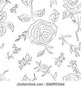 Seamless roses pattern   made  in vector.Thin line floral design. Easy to use for wrapping paper,  fabric, romantic background. 
