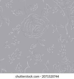 Seamless roses pattern   made  in vector.Thin line floral design. Silver rextured lines on the gray. Easy to use for wrapping paper,  fabric, romantic background. 