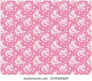 Patrón de rosas sin foco, flores rosadas sobre fondo blanco.Decoración floral dibujada a mano en estilo boceto.Ideal para imprimir, empacar. Ilustración vectorial.