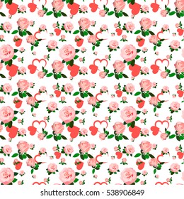 Seamless roses pattern for Valentines day. Vintage floral background. Vector illustration. 