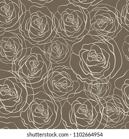Seamless roses pattern in vector lines.