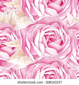 Seamless roses pattern. Watercolor. 