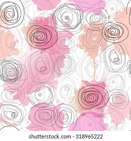 seamless roses pattern with watercolor 