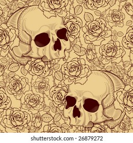 seamless with roses and skulls