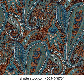 Seamless rotary repeat paisley textile design for fabric print and tile backgrounds