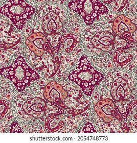 Seamless rotary repeat paisley textile design for fabric print and tile backgrounds