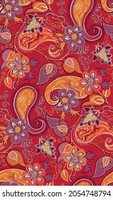 Seamless rotary repeat paisley textile design for fabric print and tile backgrounds