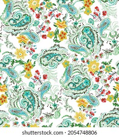 Seamless rotary repeat paisley textile design for fabric print and tile backgrounds