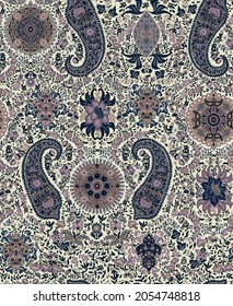 Seamless rotary repeat paisley textile design for fabric print and tile backgrounds