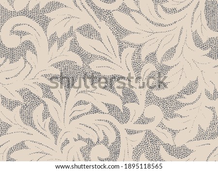 Seamless rotary repeatable textile print with leaves, leaf and sprig and foliage design. The design is fully editable and easy to change colors to suit your fashion palette for the season. Stockfoto © 