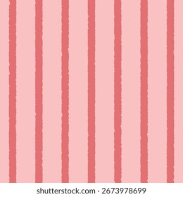Seamless rough stripe design with red lines over a pale pink background. Textured stripe vector perfect for digital art, wallpapers, abstract projects, and print designs.
