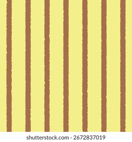 Un diseño de rayas rugosas sin costuras con líneas marrones cálidas sobre un fondo amarillo brillante. Adecuado para impresiones textiles de moda, carteles, papelería y empaques artísticos.