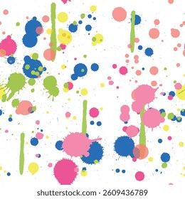 Seamless round circle pattern with blue, pink, green and yellow isolated hand drawn art abstract brush background elements
