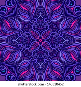 Seamless round dark green pattern. Vector mandala.