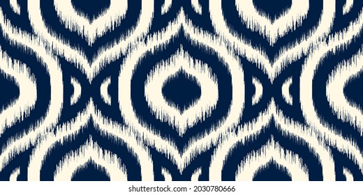 Seamless round ikat pattern, Vector geometric curve design for fashion clothes, textile, wrapping, decoration background.