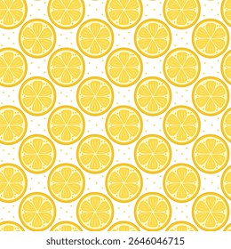 Seamless round lemon slice pattern. Fresh citrus fruit healthy summer drink background