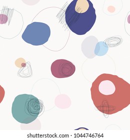 Seamless Round objects and hand drawn line background patterns.