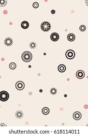 Seamless round ornament pattern with beige background. Vector repeating texture.