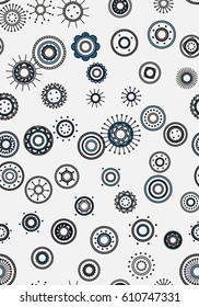 Seamless round ornament pattern with gray background. Vector repeating texture.