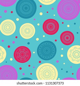 Seamless round ornament pattern. Hand drawn background. Vector repeating texture.