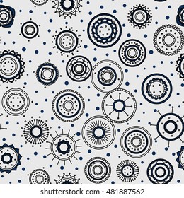 Seamless round ornament pattern. Hand drawn background. Vector repeating texture.