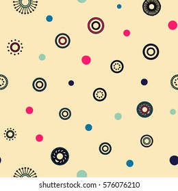 Seamless round ornament pattern. Hand drawn background. Vector repeating texture. Perfect for printing on paper or fabric.