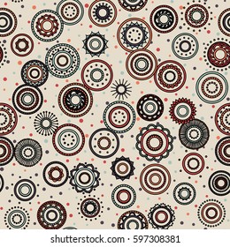 Seamless round ornament pattern. Hand drawn background. Vector repeating texture.