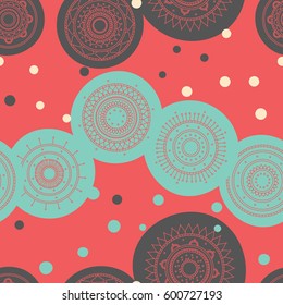 Seamless round ornament pattern. Hand drawn background. Vector repeating texture. Perfect for printing on paper or fabric.