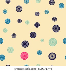 Seamless round ornament pattern. Hand drawn background. Vector repeating texture. Perfect for printing on paper or fabric.